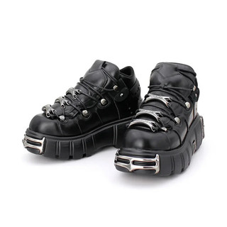 Botas Femininas Estilo Punk XEVX, Couro, Com Cadarço, Salto de 6CM, Plataforma, Botas Góticas Femininas, Botas de Motoci