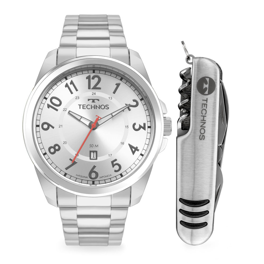 Kit Technos Masculino Militar Prata - 2115TVD/K1B