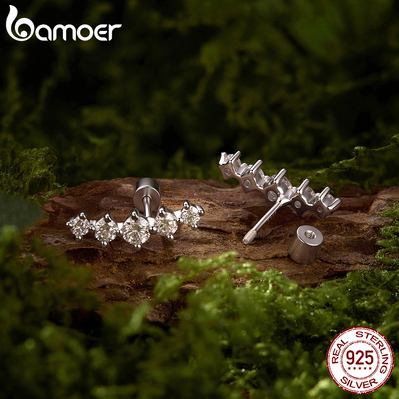 Bamoer 925 Prata Esterlina Brilhante Moissanite Barra Brincos Com Certificado Jóias Para Presente Feminino