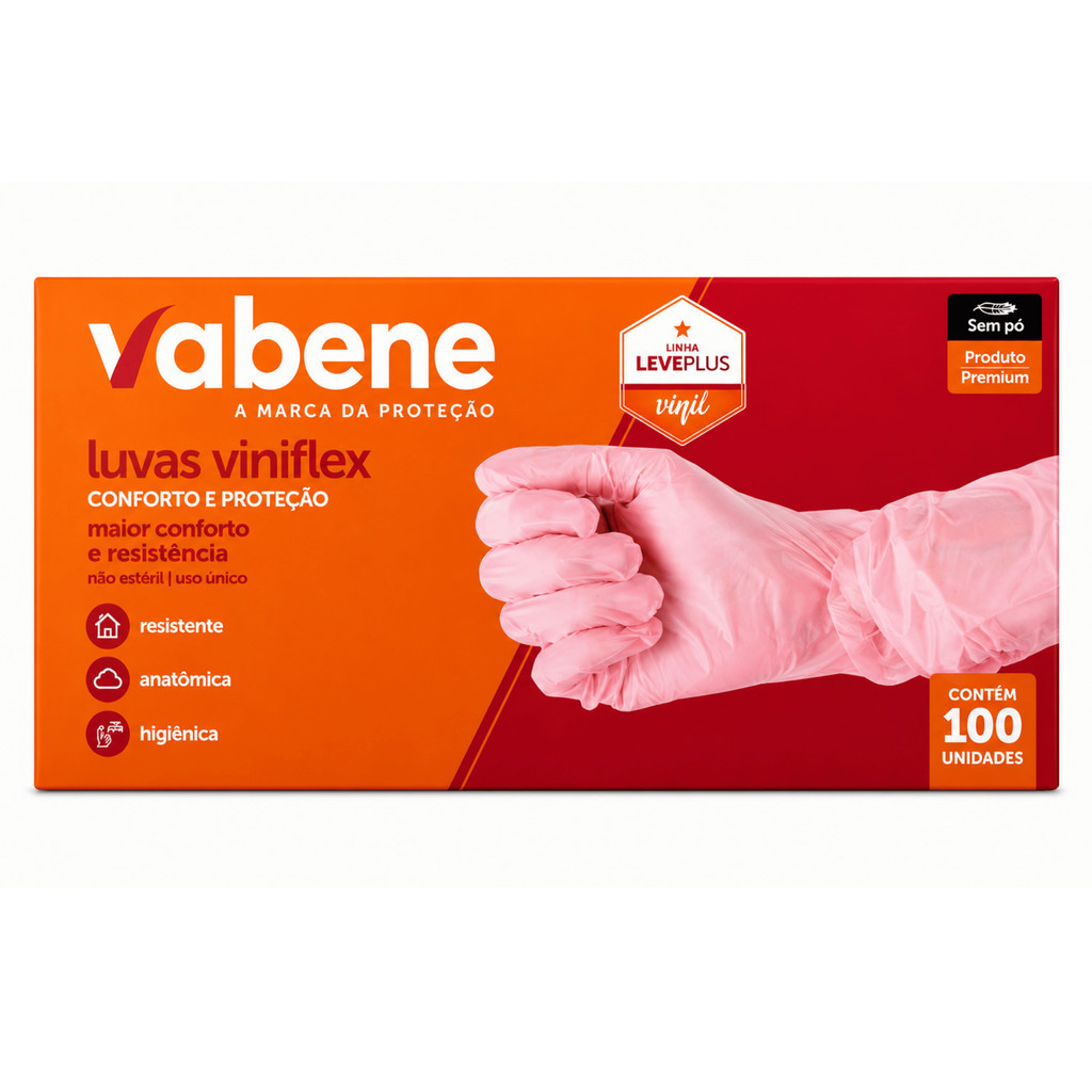 Luva Descartável VinilFlex Rosa Vabene Sem Pó Ambidestra P M