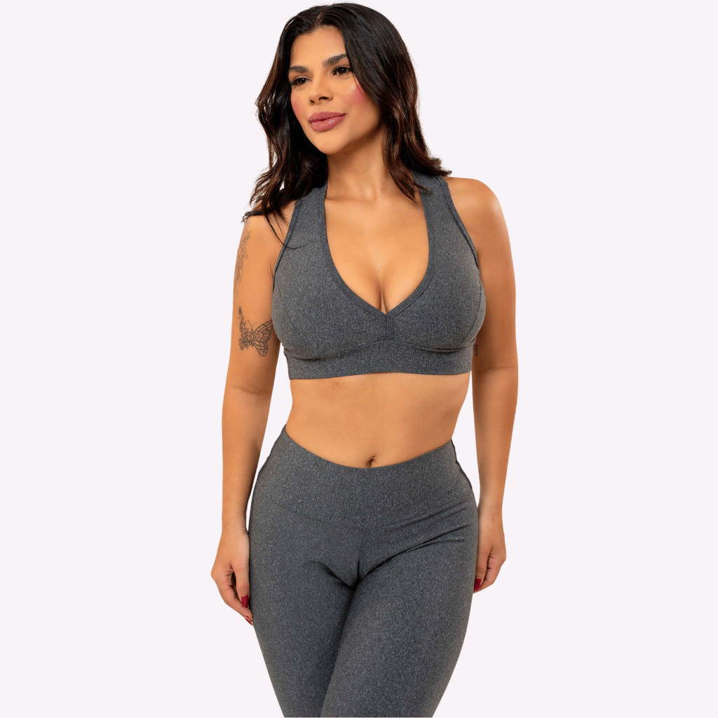 Conjunto Fitness Feminino Legging e Cropped Poliamida com Elastano Cós Alto Academia KDÊ FITNESS