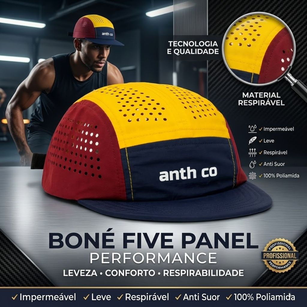 Boné Corrida Five Panel Anth Co Fresh Impermeável Respirável UV50+ Academia Fitness Anti Suor
