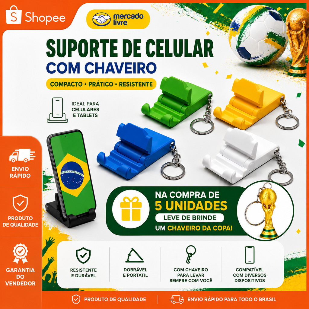 Suporte De Mesa Porta Celular Tablet Smartphone Com Chaveiro Copa OFERTA