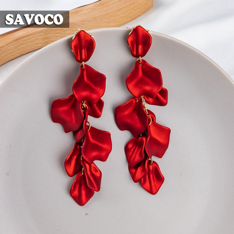 SAVOCO Fashion Jewelry Red Rose Flower Petal Drop Brincos Long Resin Pendant De Festa De Aniversário De Menina Acessório em Oferta na Shopee