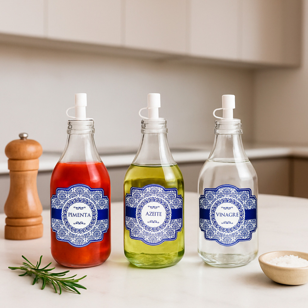 Kit 3 Galheteiros 200ml - Azeite/ Vinagre/ Pimenta - Portug.