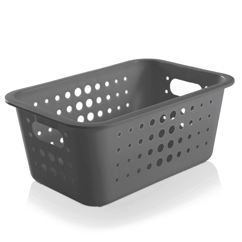 Cesta Organizadora Retangular 12x29cm Chumbo Pegas Laterais Vazadas Empilhável Banheiro Martiplast
