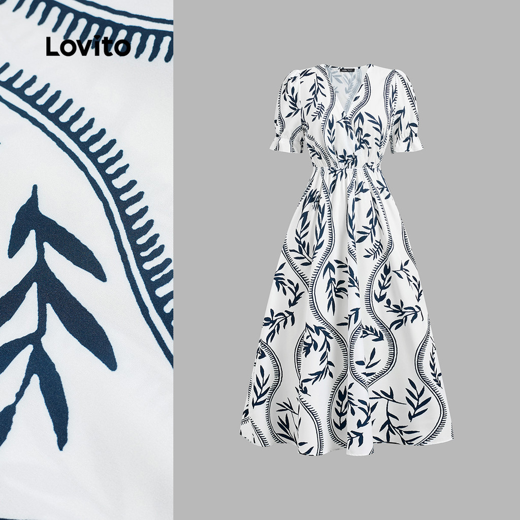 (New) Lovito Vestido Casual Roushed Primavera/verão para Mulheres LBL28251 em Oferta na Shopee