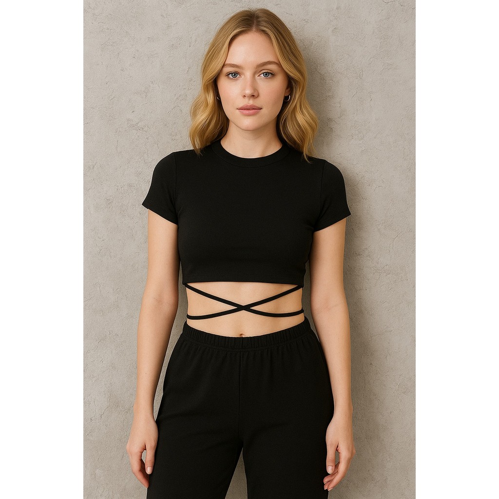blusa blusinha moda cropped feminino canelado tiras manga curta blog elegante
