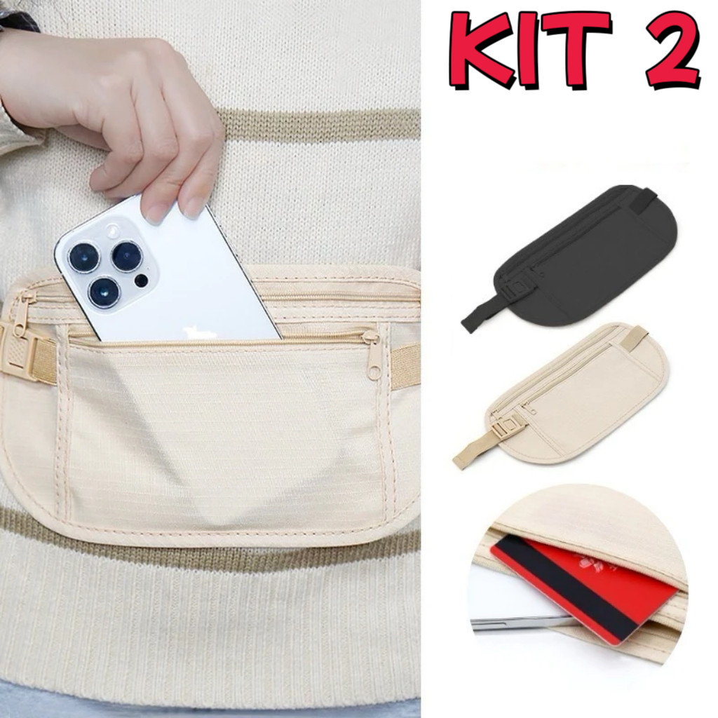 Kit 2/1 PCS Pochete Doleira Antifurto Nylon Impermeável Porta Celular Dinheiro Segurança Viagem Academia Carnaval Balada Kit 2/1 PCS Pochete Doleira Antifurto Nylon Impermeável Porta Celular Dinheiro Segurança Viagem Academia Carnaval Balada