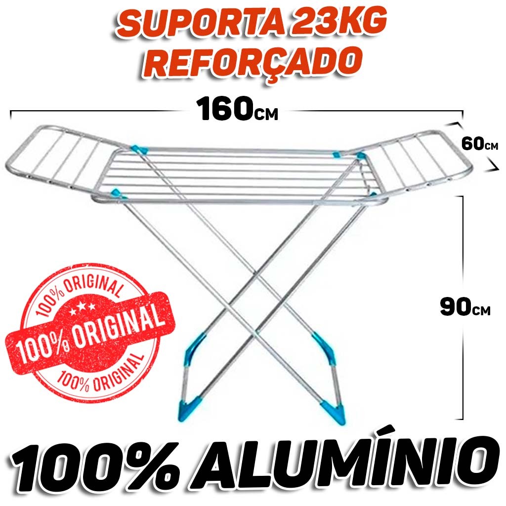 Varal De Chao Com Abas 160cm 100% Aluminio Reforçado Dobrável Grande Retrátil Agrantt em Oferta na Shopee