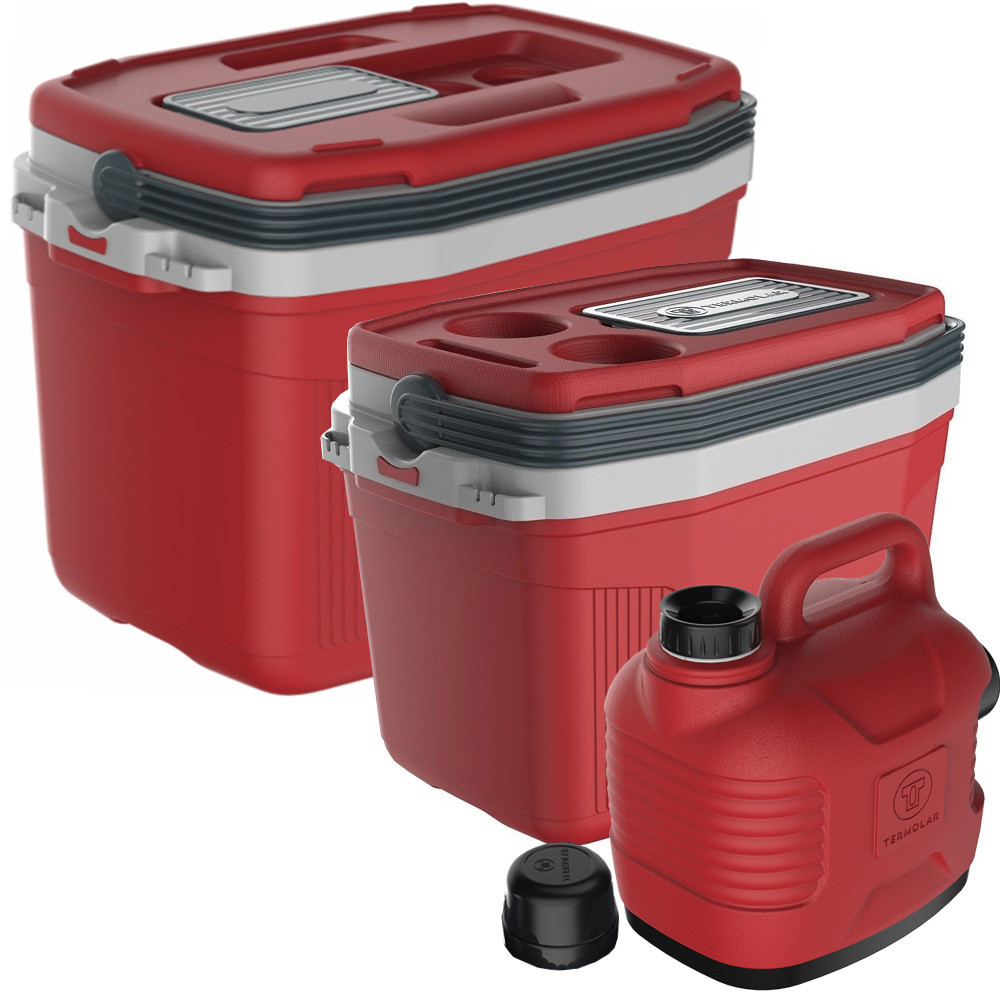 Kit Caixa Cooler Térmico 20 e 32 Litros com Garrafão 5 Litros Cor Vermelho Termolar