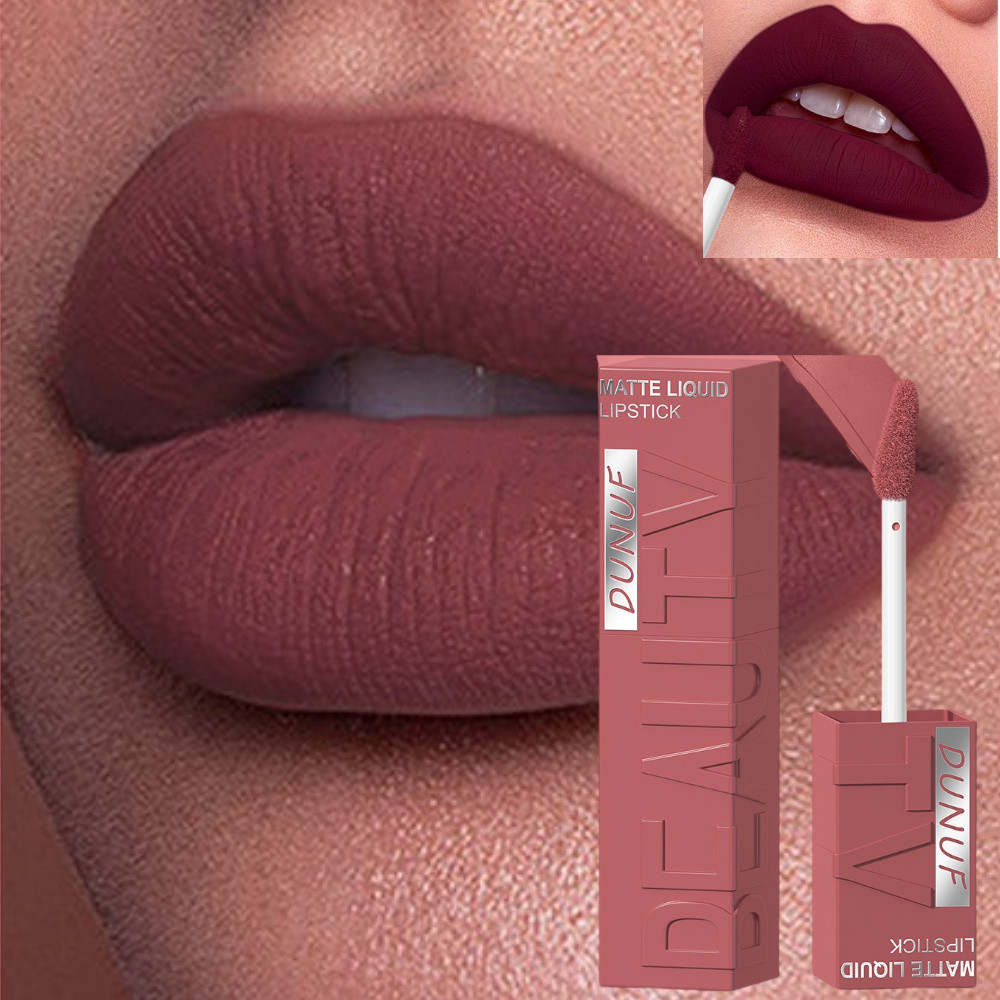 DUNUF 8 Cores Veludo Fosco Suave Fácil De Aplicar Tubo Quadrado Brilho Labial À Prova D'água Batom plumping Tridimension