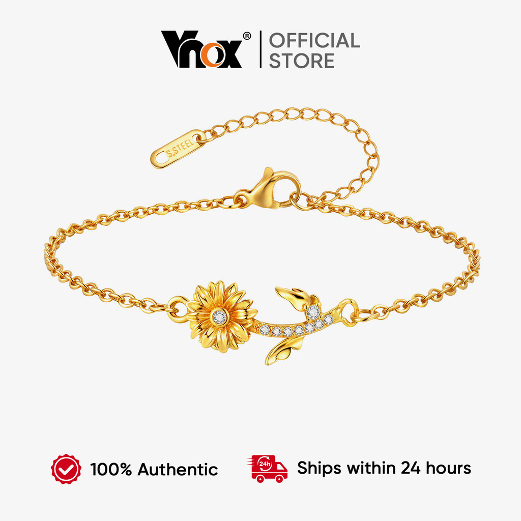 Vnox Zircão Cúbico Ouro Margarida Link Corrente Pulseira Feminina Banhado A Não Desbotamento Requintado Namorada Anivers em Oferta na Shopee