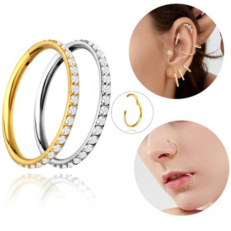 Piercing Argola Clik Titânio PVD Zircônia Cravejada Septril , Rook Conch , Nariz Cultura do Marina Premium em Oferta na Shopee