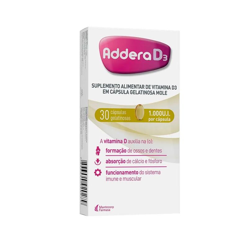 Addera D3 1.000UI 30 Cápsulas Gelatinosas em Oferta na Shopee