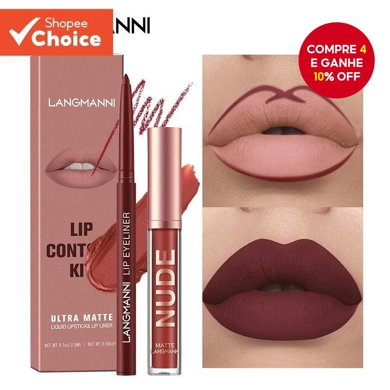 Langmanni | Conjunto 2 Peças Gloss e Lápis Labial Efeito Matte