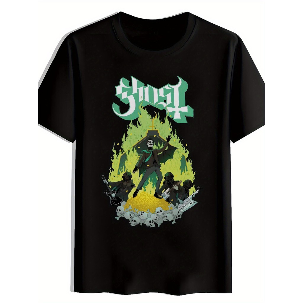Camiseta Unissex Premium Plus size Camiseta Ghost Chama Caveira Básica Oversized 100% Algodão Confecção Própria