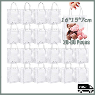 Saco de presente transparente de 20-80 peças com alça, saco de presente de plástico, saco de presente transparente para em Oferta na Shopee