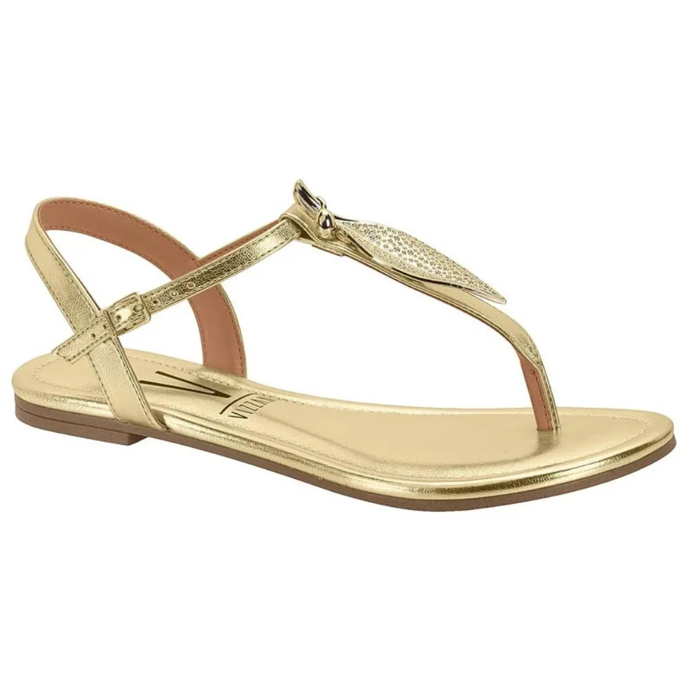 Rasteira Feminina T Detalhe Folha Dourada Confortável 6371.174