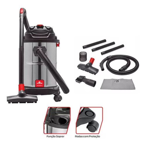 Aspirador de Pó e Líquidos Worker 15L 1400W com Função Soprador Aço Inox APW1400