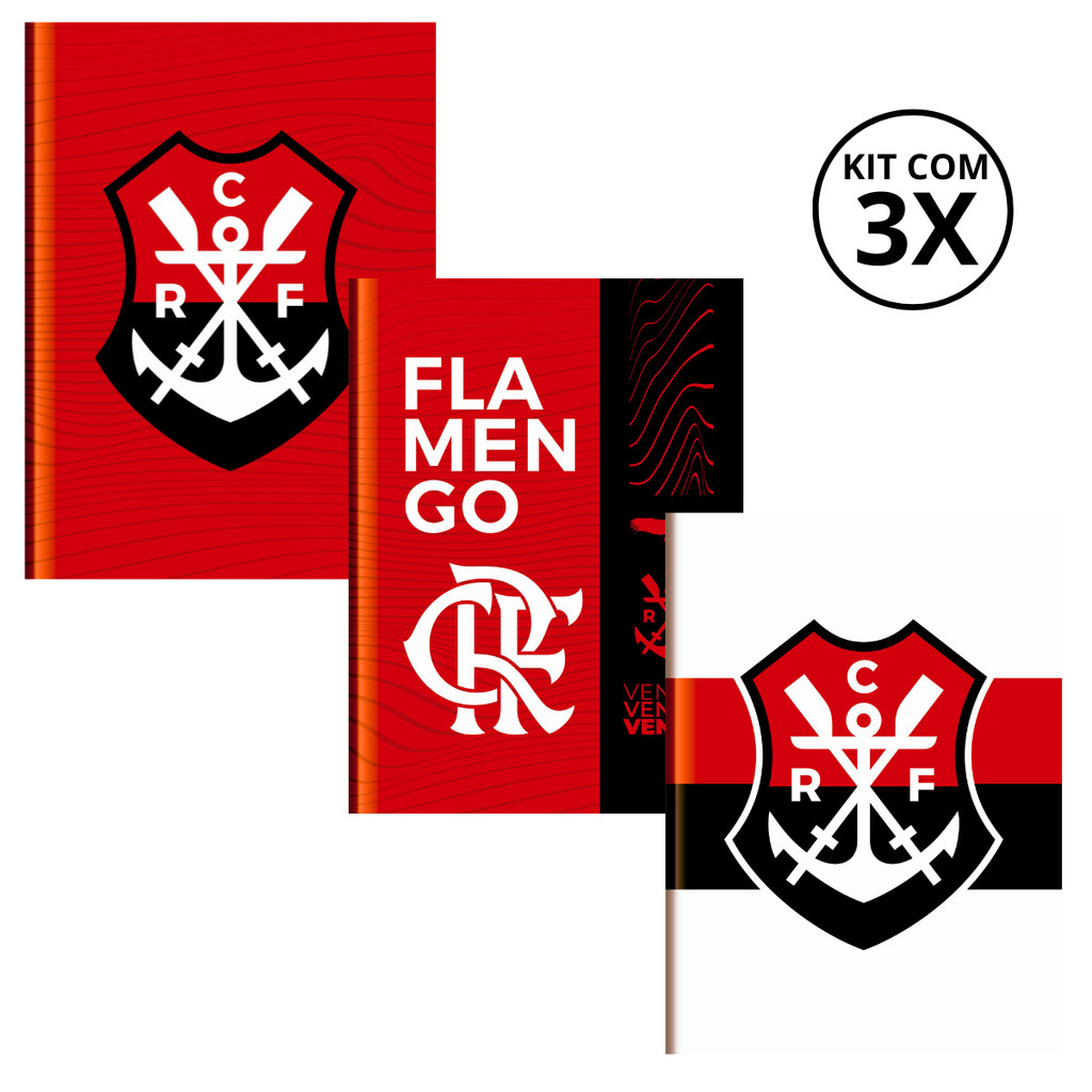Kit 3 Cadernos Brochura Universitário 80 Folhas Flamengo