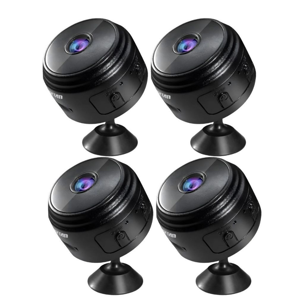 Kit 4 Câmera A9 Mini HD com Sensor de Presença Wi-Fi 110V e Suporte para Encaixe Preto