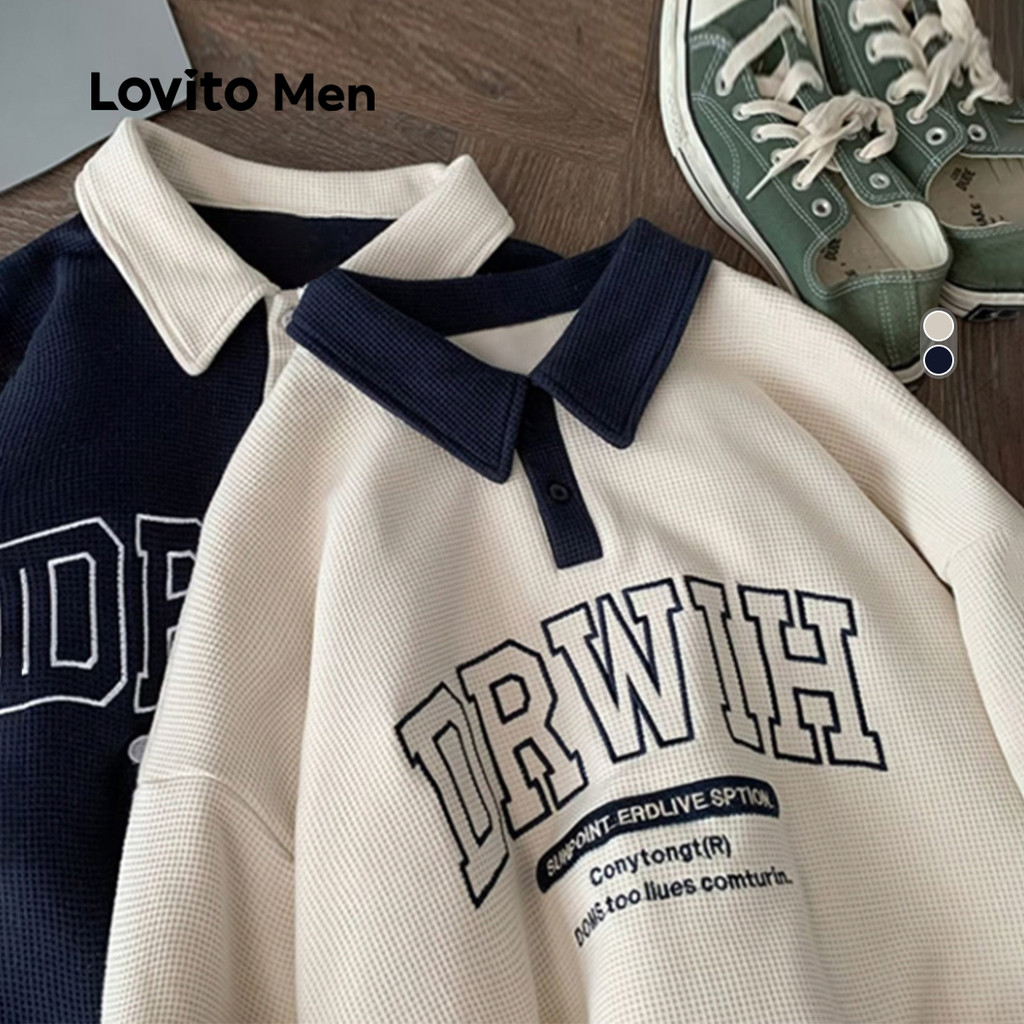 Detalhes do Lovito Men Camisa Polo Casual de Cores Variadas para Todas As Estações para homens LNE114130