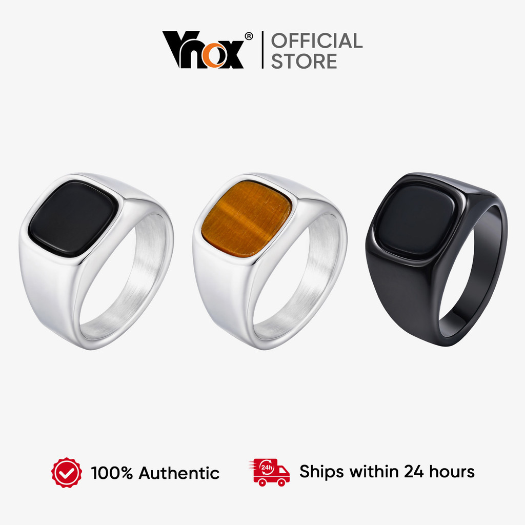 Anel De Pedra Natural De Aço Inoxidável Vnox Para Homens Europeu E Americano Vintage Minimalista Acessório Diário em Oferta na Shopee