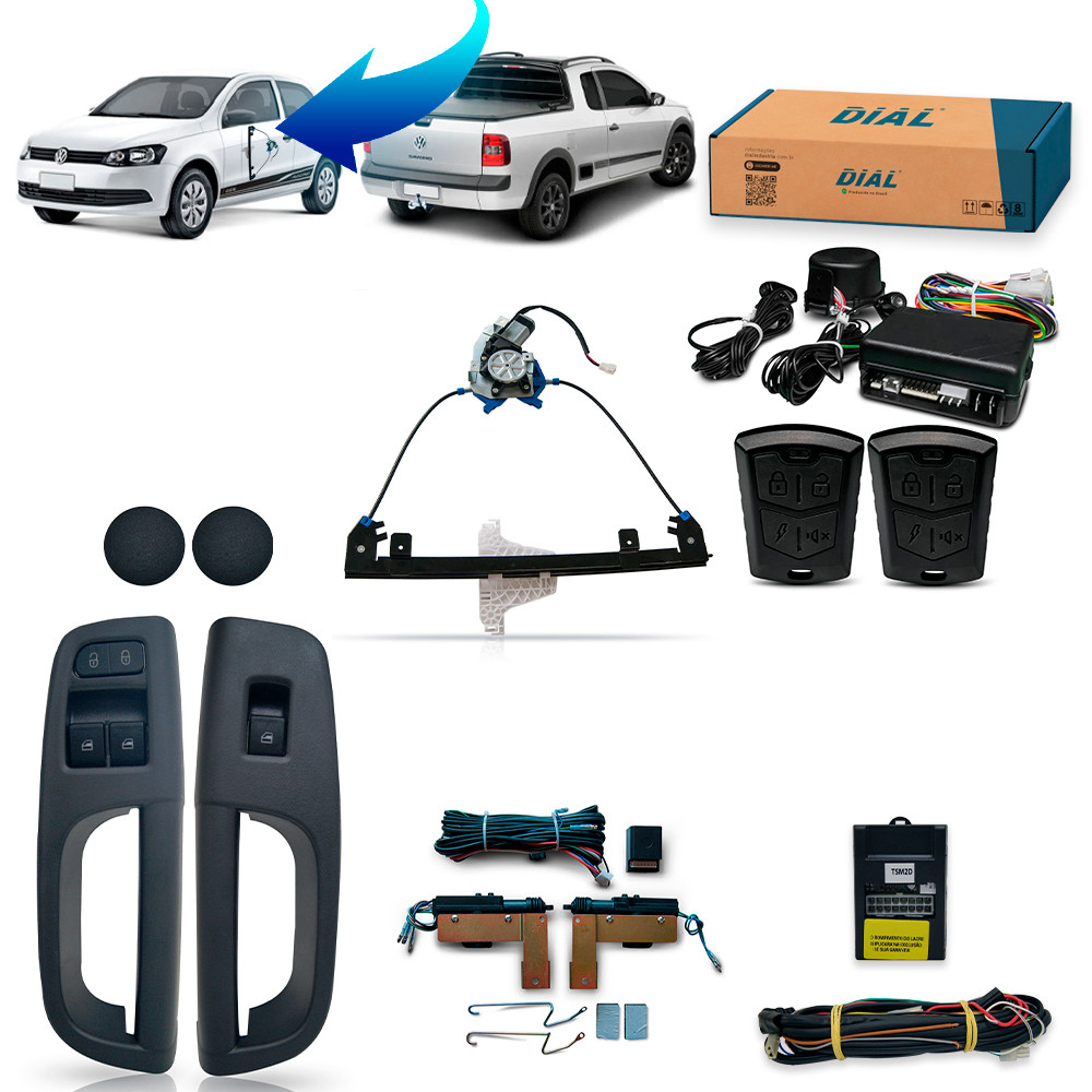 Kit Vidro Eletrico + Trava + Alarme Saveiro G5 / G6 / G7 / Gol 2 Portas G6 / G7 Inteligente