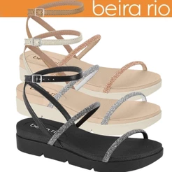 Sandália Feminina Beira Rio Plataforma Brilho Strass Conforto Original