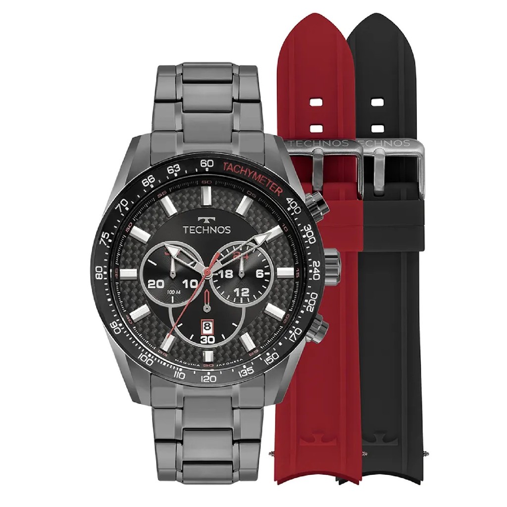 Relógio Technos TS Carbon Grafite JS25BBS/T1A *Kit de pulseiras de borracha