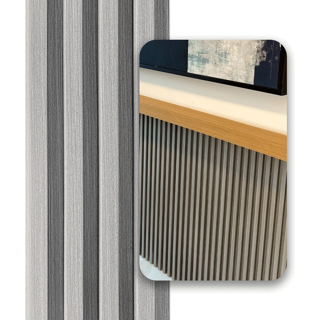 Painel Ripado 1M PVC Cinza Suave Madeira Luxo Carvalho 1,01m x 15,5cm Revestimento Parede Interna Decorativo