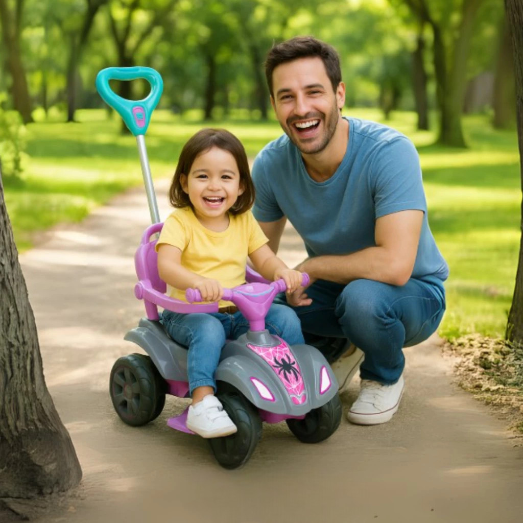 Quadriciclo Infantil Aranha Menina Andador Brinquedo Bicicleta Carrinho Cestinha Empurra Criança