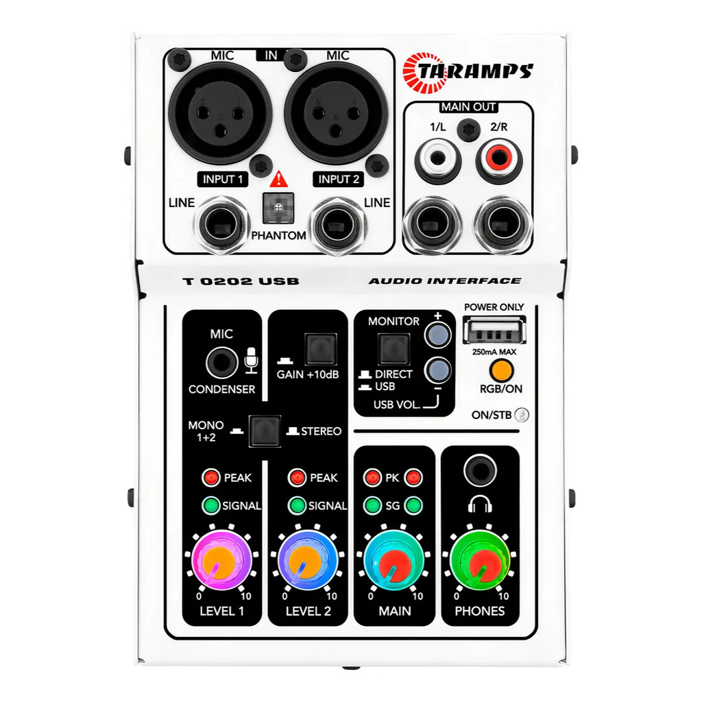 Mesa Som Taramps T0202 Usb Áudio Interface Led Rgb 2 Canais em Oferta na Shopee