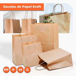 Sacola Kraft PP / P / M / G Embalagem Ecológica Delivery Festa Aniversario Presente Lembrancinha