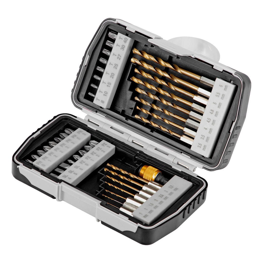 JOGO DE BITS E BROCAS, ADAPTADOR MAGNETICO, CROMO VANADIO, CAIXA PLASTICA, 40 PCS // MTX