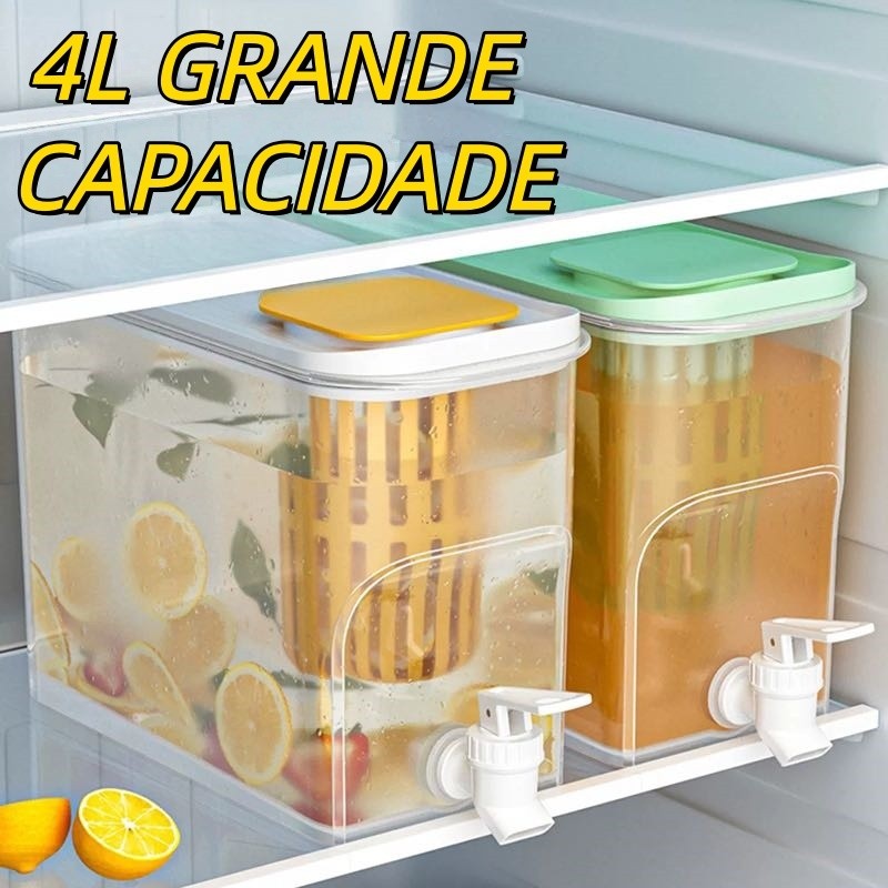 Reservatorio Suqueira Dispenser Geladeira Para Agua De Geladeira Plastico Com Tampa E Torneira 4 Litros