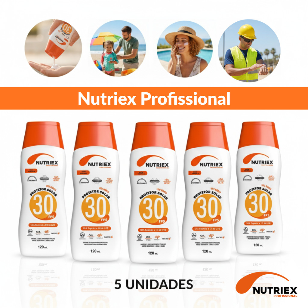 Kit 5 Protetor Solar Nutriex Fps 30 Toque Seco 120ml Anti Envelhecimento Não Oleoso Não Esbranquiça em Oferta na Shopee