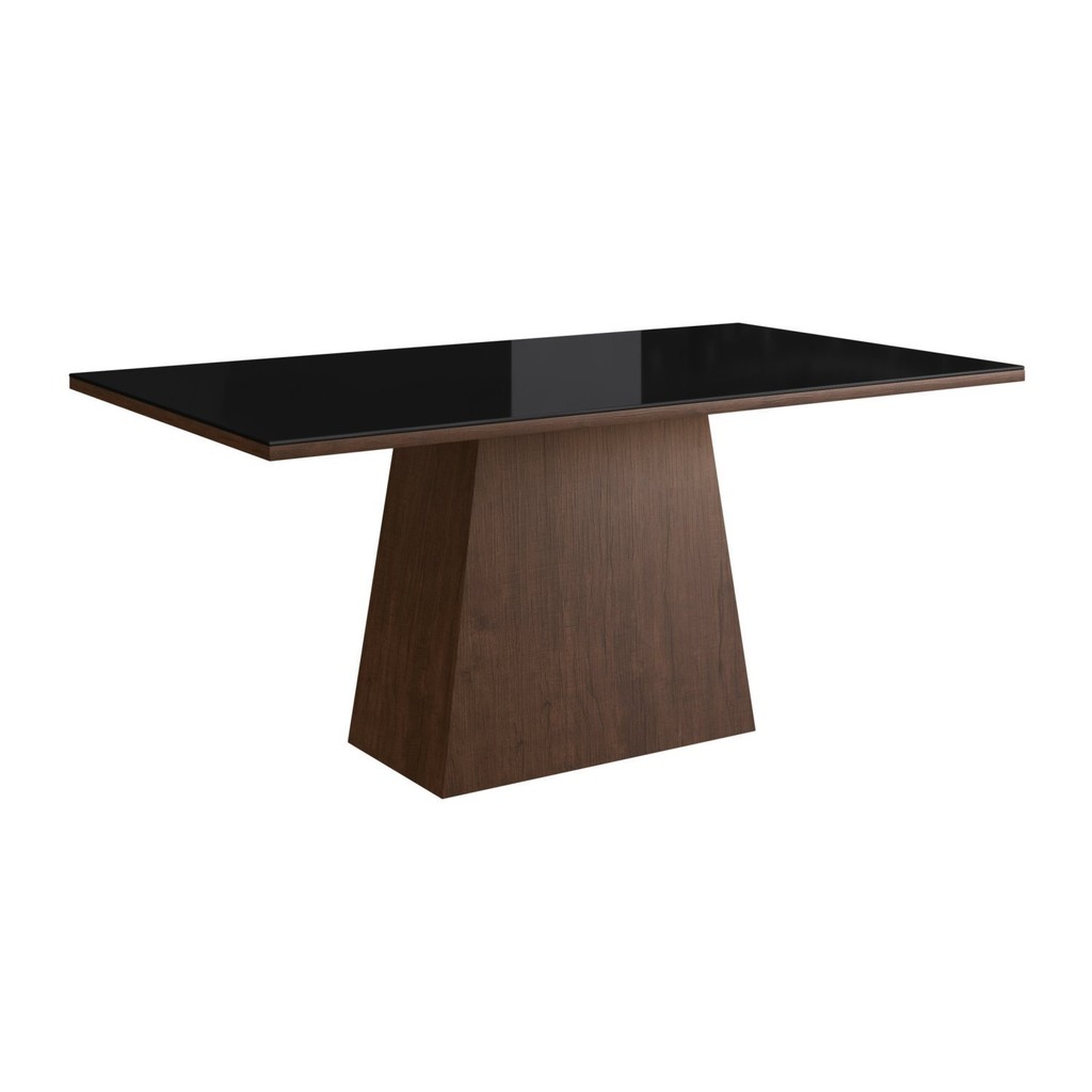 Mesa para Sala de Jantar 160x90cm com Vidro Lapidado  Tabaco/Preto em Oferta na Shopee
