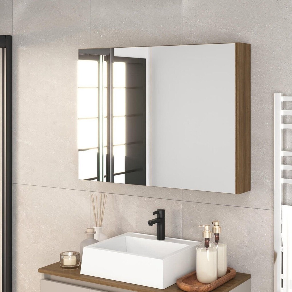 Armário Espelheira para Banheiro 80cm com 2 Portas de Espelho Aurora Mel em Oferta na Shopee