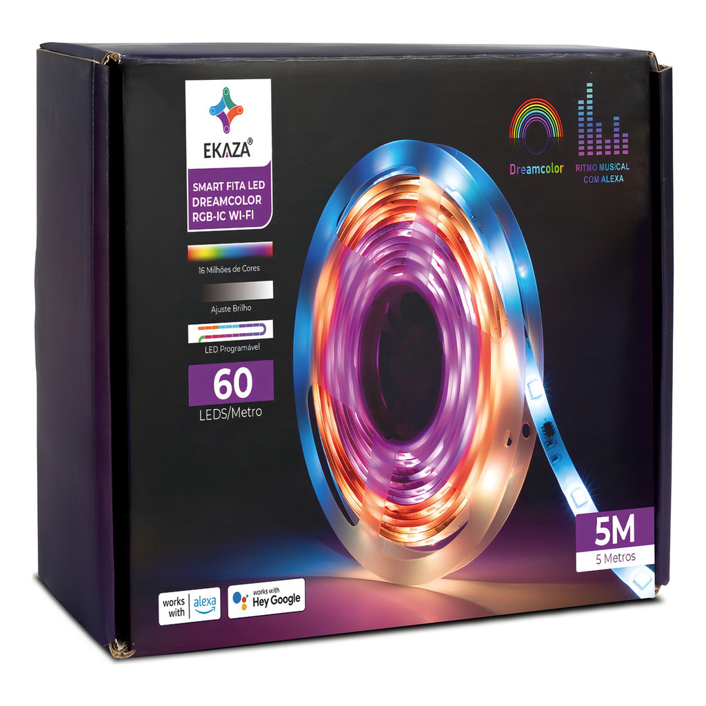 Fita LED RGB DreamColor 5M Wi-Fi | Efeitos Chroma, Sincroniza com Música, Alexa e Google Assistente