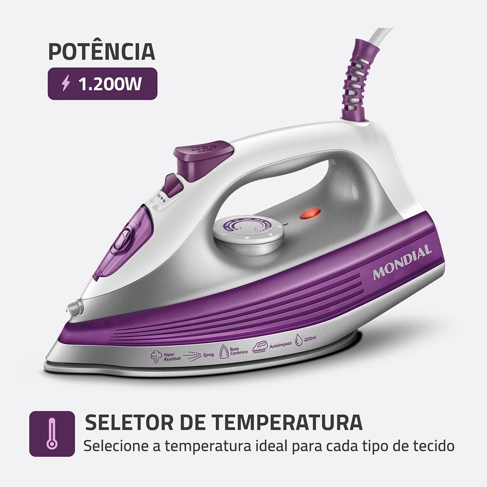 Ferro a Vapor Mondial Branco e Roxo 1200W FVN-01-P · foto 2
