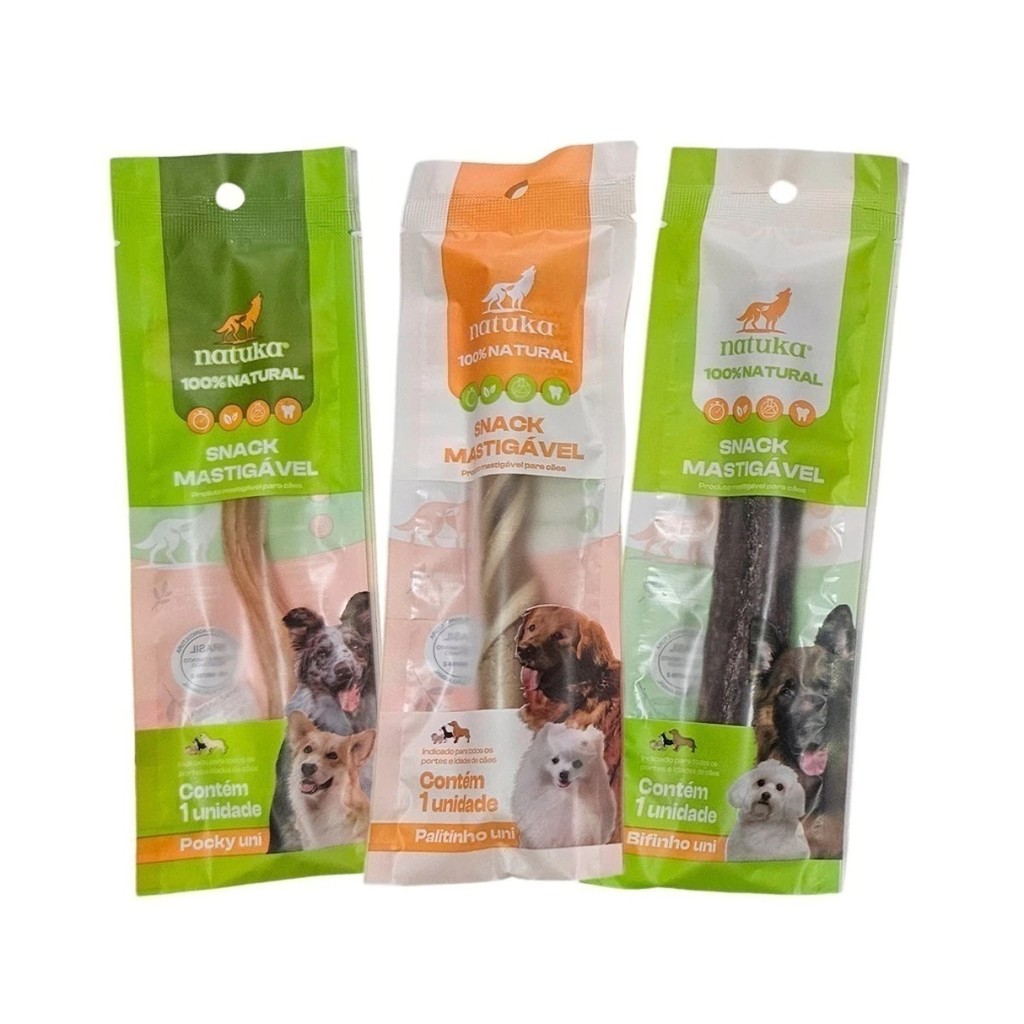 PETISCO PET NATURAL KIT NATUKA UNI PALITO BIFINHO POCKY CÃES MORDEDOR PET 1 UNIDADE DE CADA