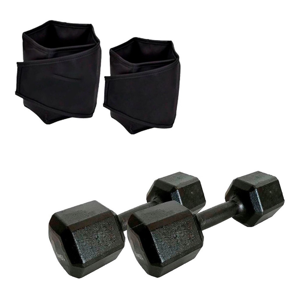 Kit Fisioterapia - Par De Caneleira 1kg + Par De Halter sextavado pintado 1kg