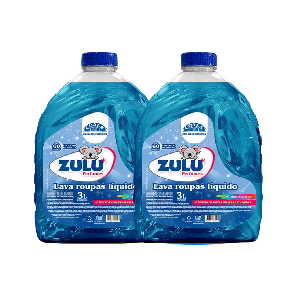 Kit 2und Lava Roupas Líquido 3L Zulu Perfumes Coala em Oferta na Shopee