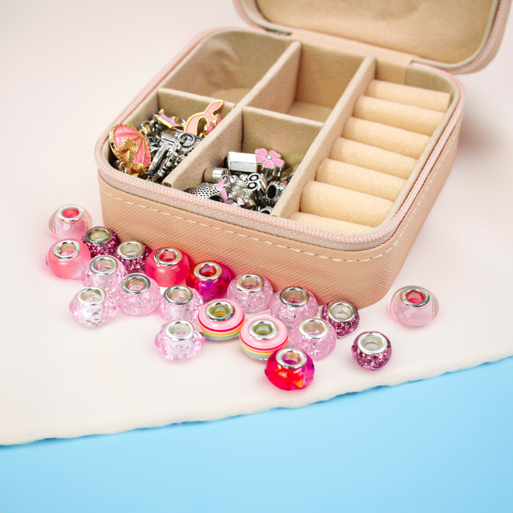 Kit Porta Joias Portátil Viagem Rosa Estojo Missangas Pink