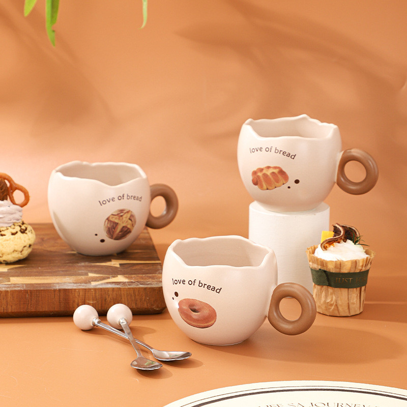 2024 novo estilo caneca de cerâmica doméstica aveia leite café da manhã copo de alto valor casca de ovo xícara de café b