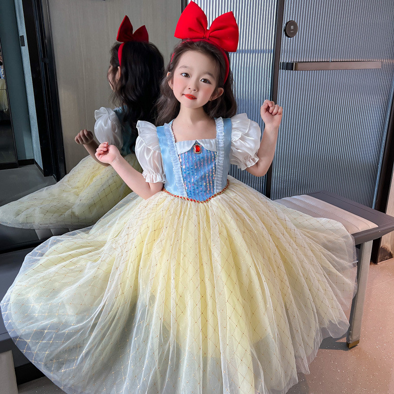 Vestido branco de neve menina Elsa vestido crianças de manga curta bebê menina moda vestido de aniversário saia bufante