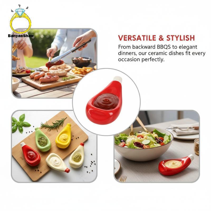 [BANY] Conjunto De Tigela Criativa De 4 Peças Para Ketchup , Mostarda , Maionese , Dijon Variedade , Suporte De Molho ,
