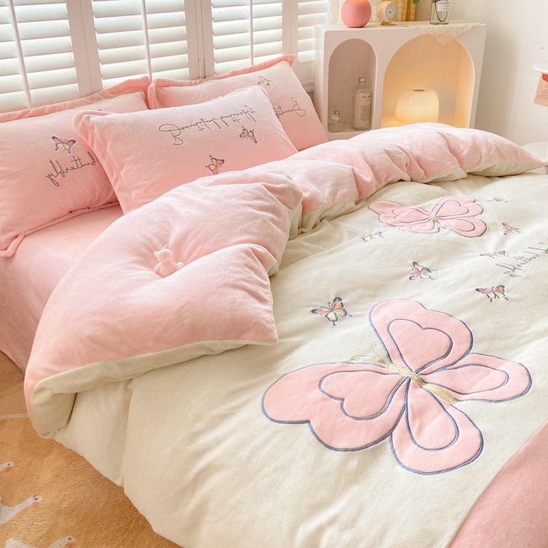 Inverno leite velo conjunto de quatro peças ins estilo Coral velo cama flanela engrossado colcha capa folha de cama conj
